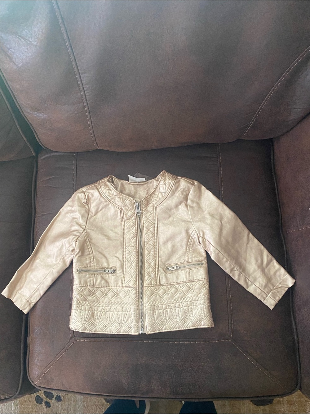 Genuine Kids By Oshkosh size 18m Rose gold vegan leather jacket Zip Front